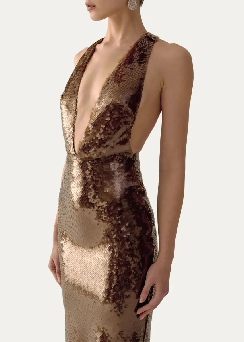 The New Arrivals by Ilkyaz Ozel Olympia Plunging Sequin Column Gown | Thumbnail 3 The New Arrivals by Ilkyaz Ozel Olympia Plunging Sequin Column Gown | Thumbnail 3