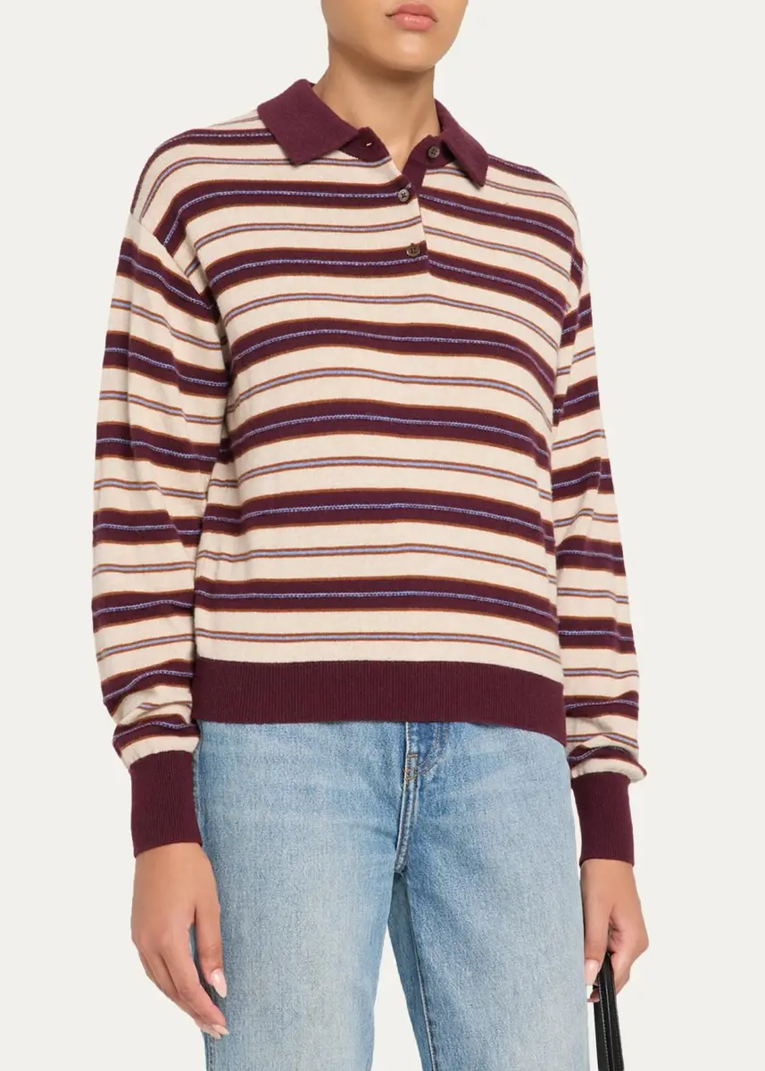Guest In Residence Collegiate Striped Cashmere Polo Sweater | Thumbnail 4 Guest In Residence Collegiate Striped Cashmere Polo Sweater | Thumbnail 4