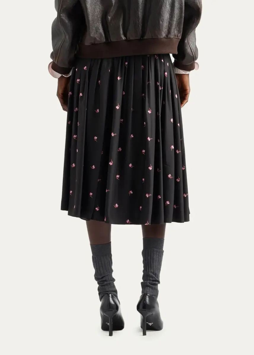 Prada Floral Silk-Blend A-Line Midi Skirt | Thumbnail 3 Prada Floral Silk-Blend A-Line Midi Skirt | Thumbnail 3