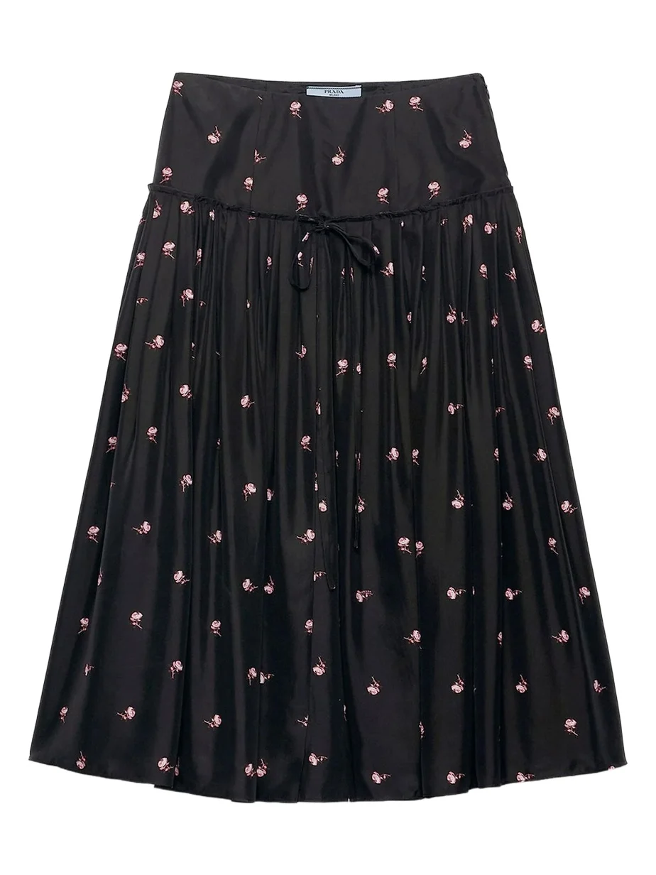 Floral Silk-Blend A-Line Midi Skirt
