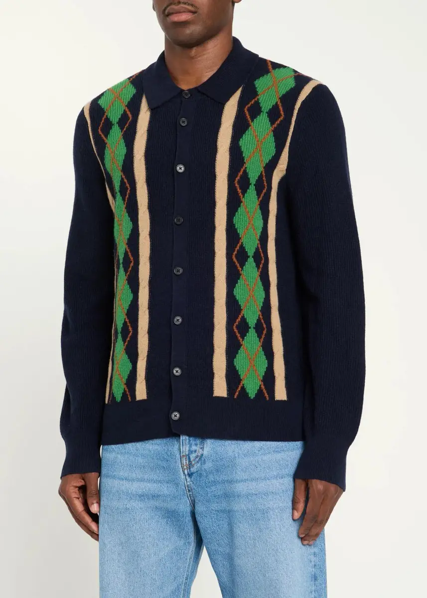 Guest In Residence Men's Argyle Cashmere Shirt | Thumbnail 4 Guest In Residence Men's Argyle Cashmere Shirt | Thumbnail 4