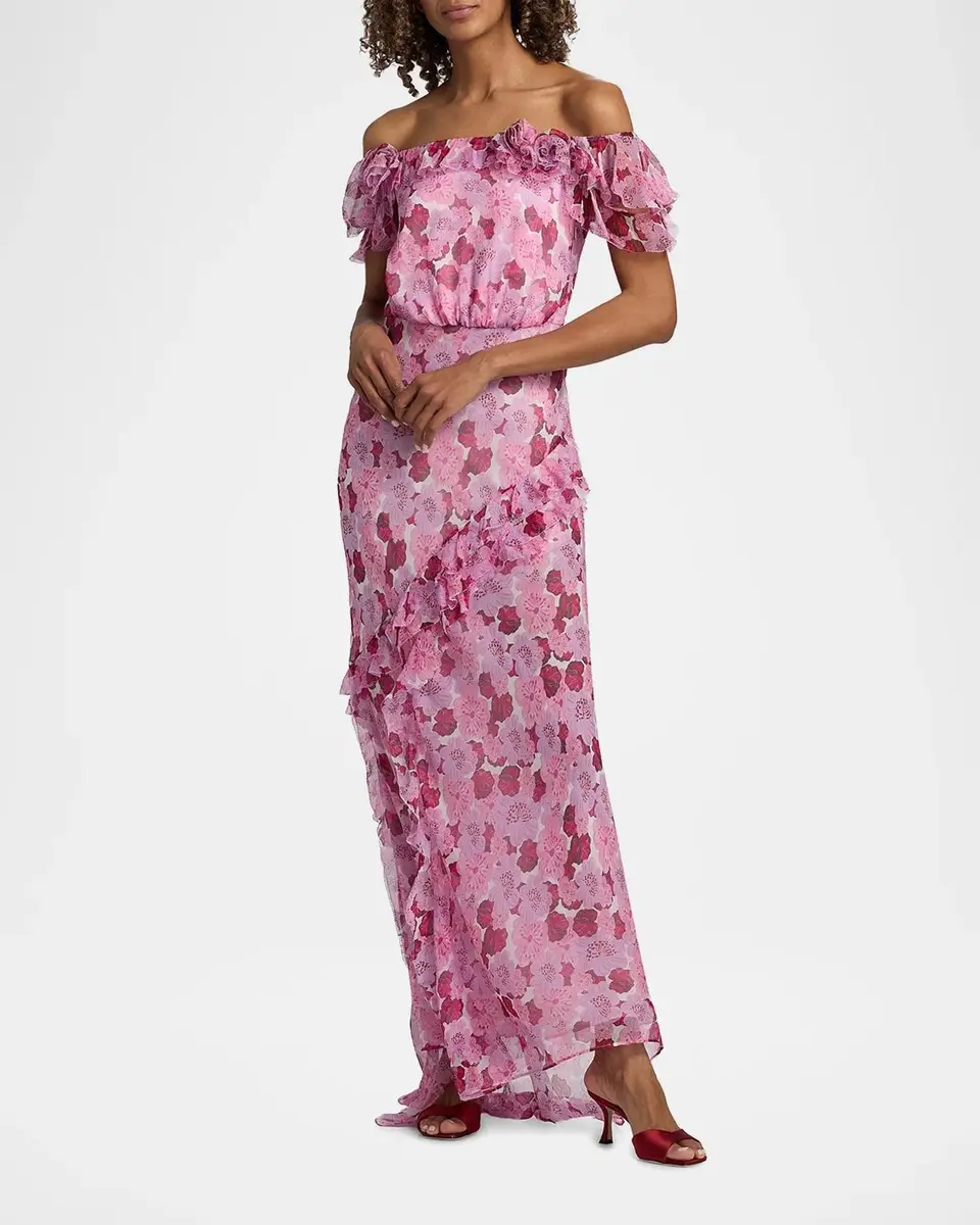Saloni Nina Leopard Ruffled Chiffon Dress | Thumbnail 2 Saloni Nina Leopard Ruffled Chiffon Dress | Thumbnail 2