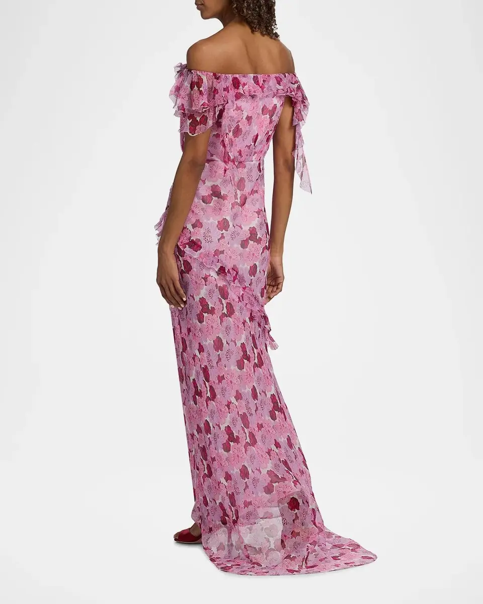 Saloni Nina Leopard Ruffled Chiffon Dress | Thumbnail 3 Saloni Nina Leopard Ruffled Chiffon Dress | Thumbnail 3