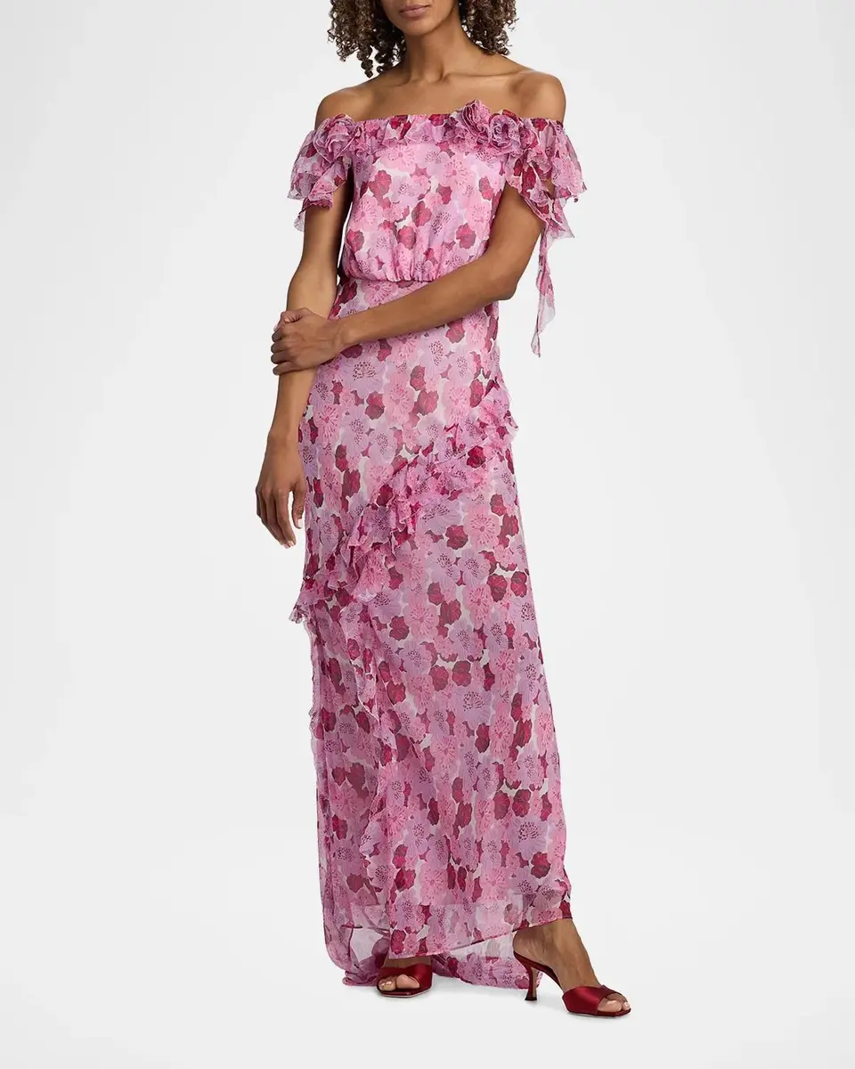 Saloni Nina Leopard Ruffled Chiffon Dress | Thumbnail 4 Saloni Nina Leopard Ruffled Chiffon Dress | Thumbnail 4
