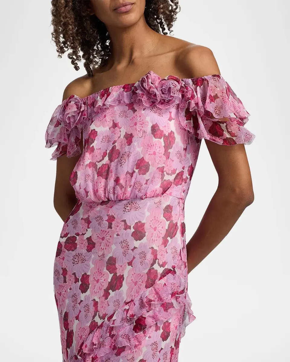 Saloni Nina Leopard Ruffled Chiffon Dress | Thumbnail 5 Saloni Nina Leopard Ruffled Chiffon Dress | Thumbnail 5