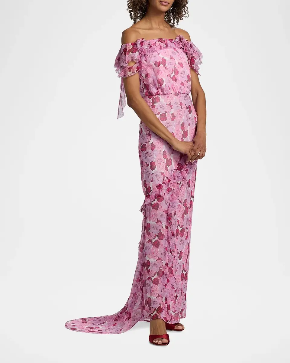 Saloni Nina Leopard Ruffled Chiffon Dress | Thumbnail 7 Saloni Nina Leopard Ruffled Chiffon Dress | Thumbnail 7