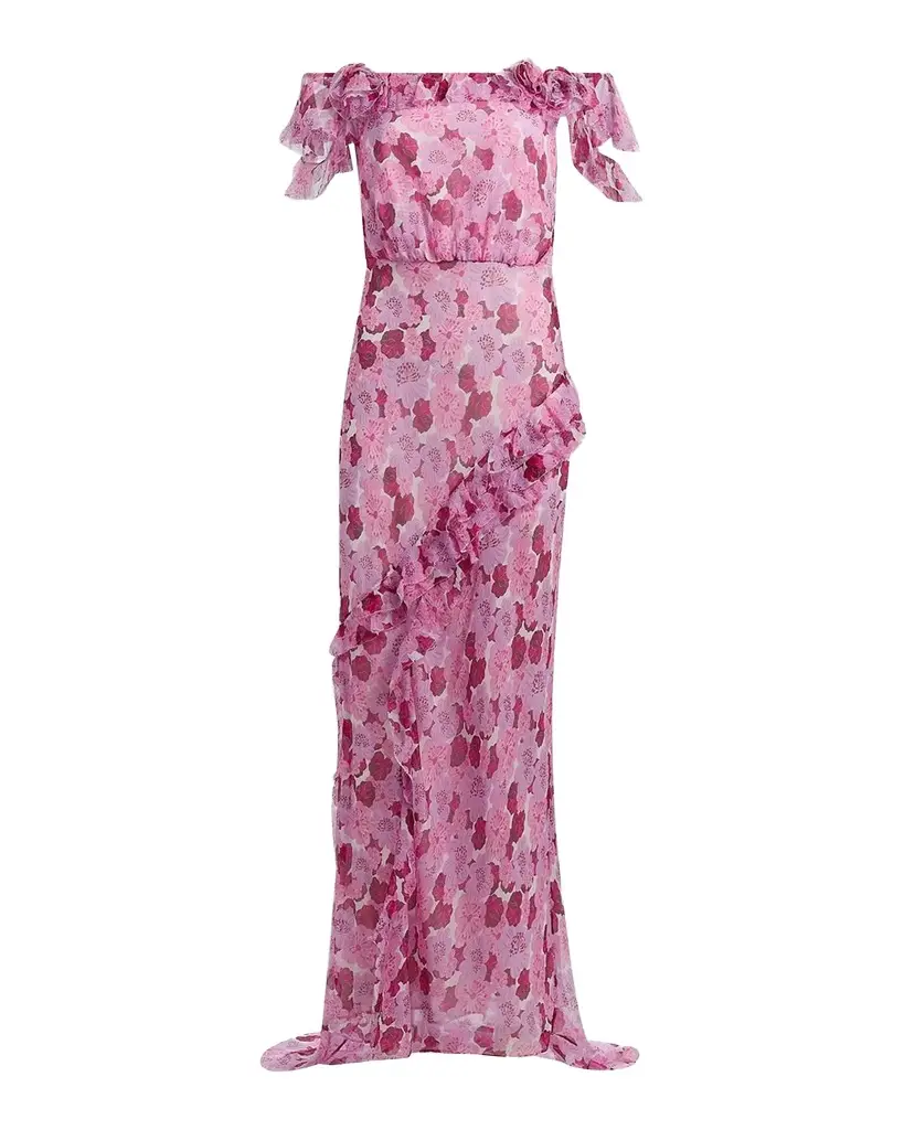 Saloni Nina Leopard Ruffled Chiffon Dress