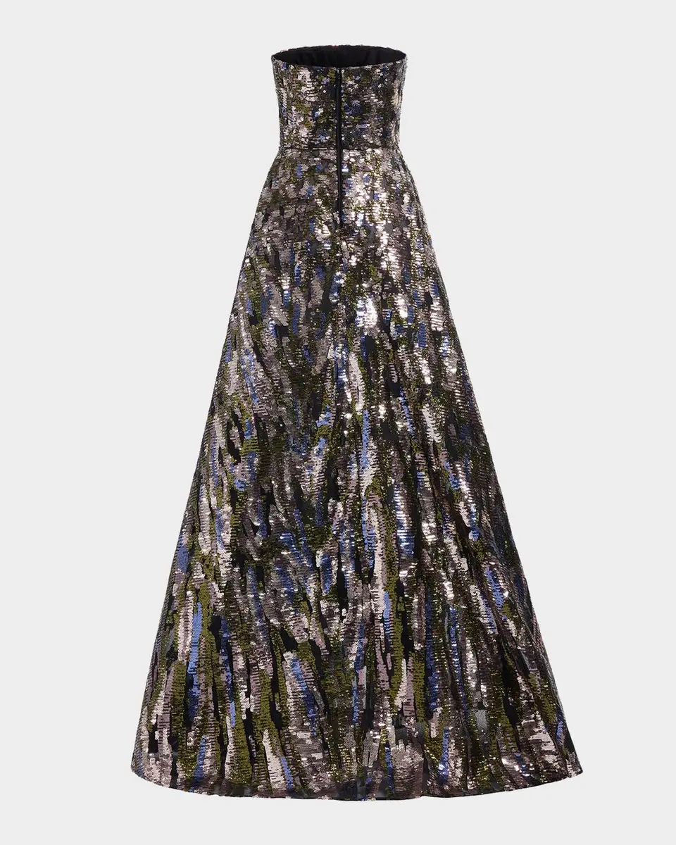 Elie Saab Floral Sequined Strapless A-Line Gown | Thumbnail 4