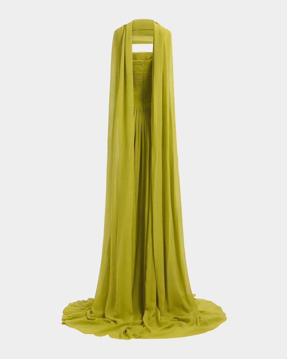 Elie Saab Strapless Crisscross Draped Silk Chiffon Gown With Neck Scarf | Thumbnail 6 Elie Saab Strapless Crisscross Draped Silk Chiffon Gown With Neck Scarf | Thumbnail 6