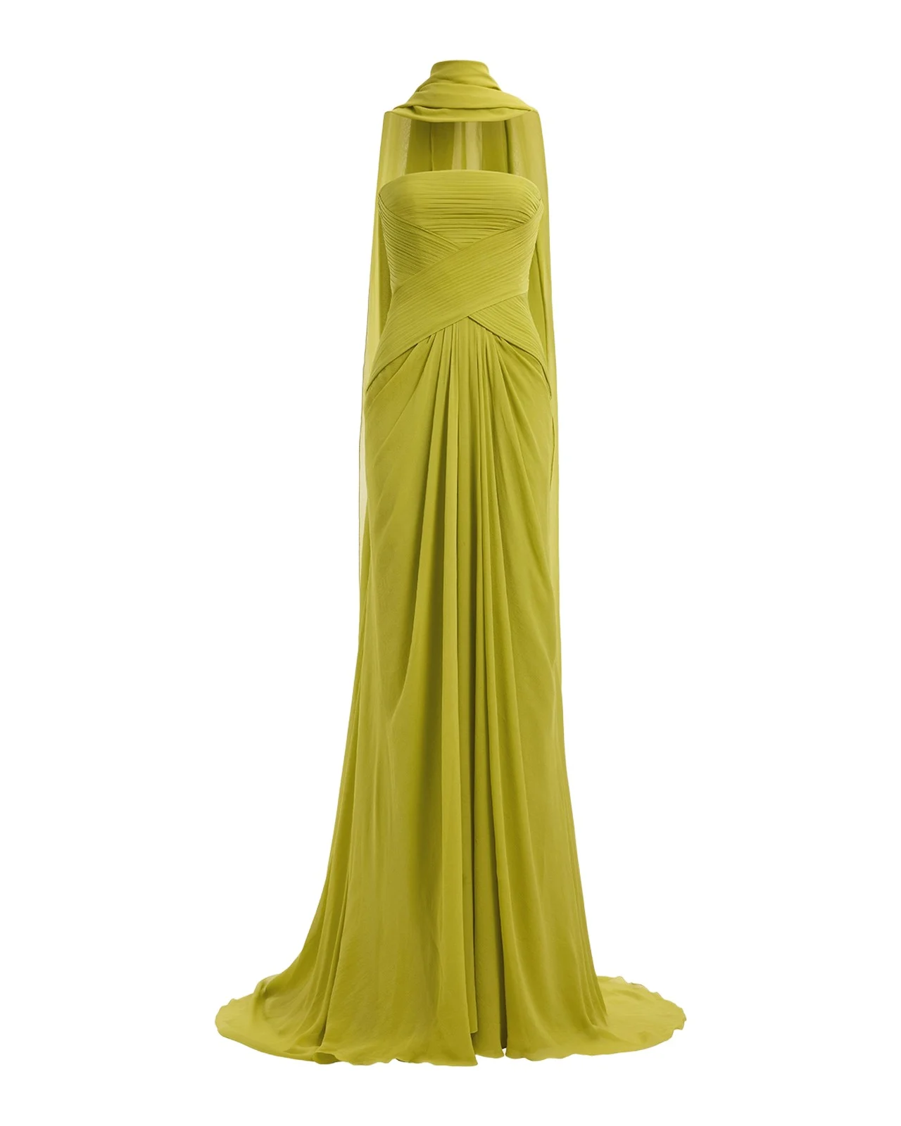 Elie Saab Strapless Crisscross Draped Silk Chiffon Gown With Neck Scarf