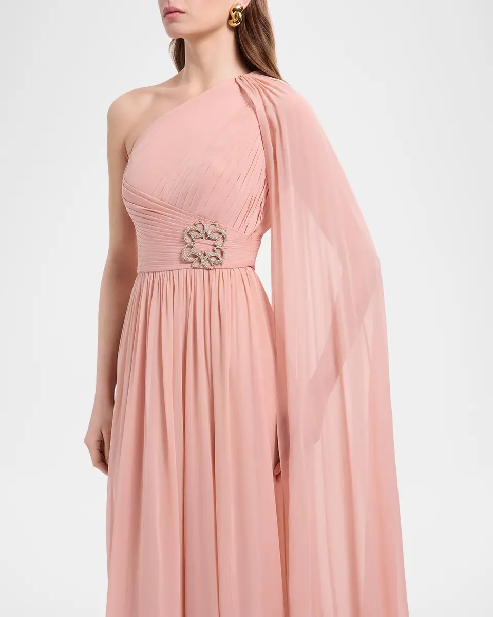 Elie Saab One-Shoulder Cape-Sleeve Chiffon Gown | Thumbnail 4 Elie Saab One-Shoulder Cape-Sleeve Chiffon Gown | Thumbnail 4
