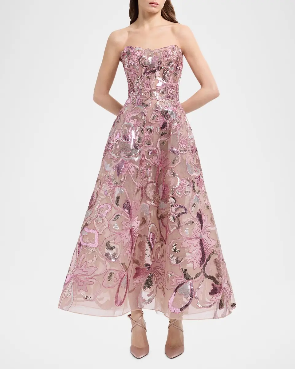 Elie Saab Strapless Floral Sequined Tea-Length Gown | Thumbnail 2 Elie Saab Strapless Floral Sequined Tea-Length Gown | Thumbnail 2