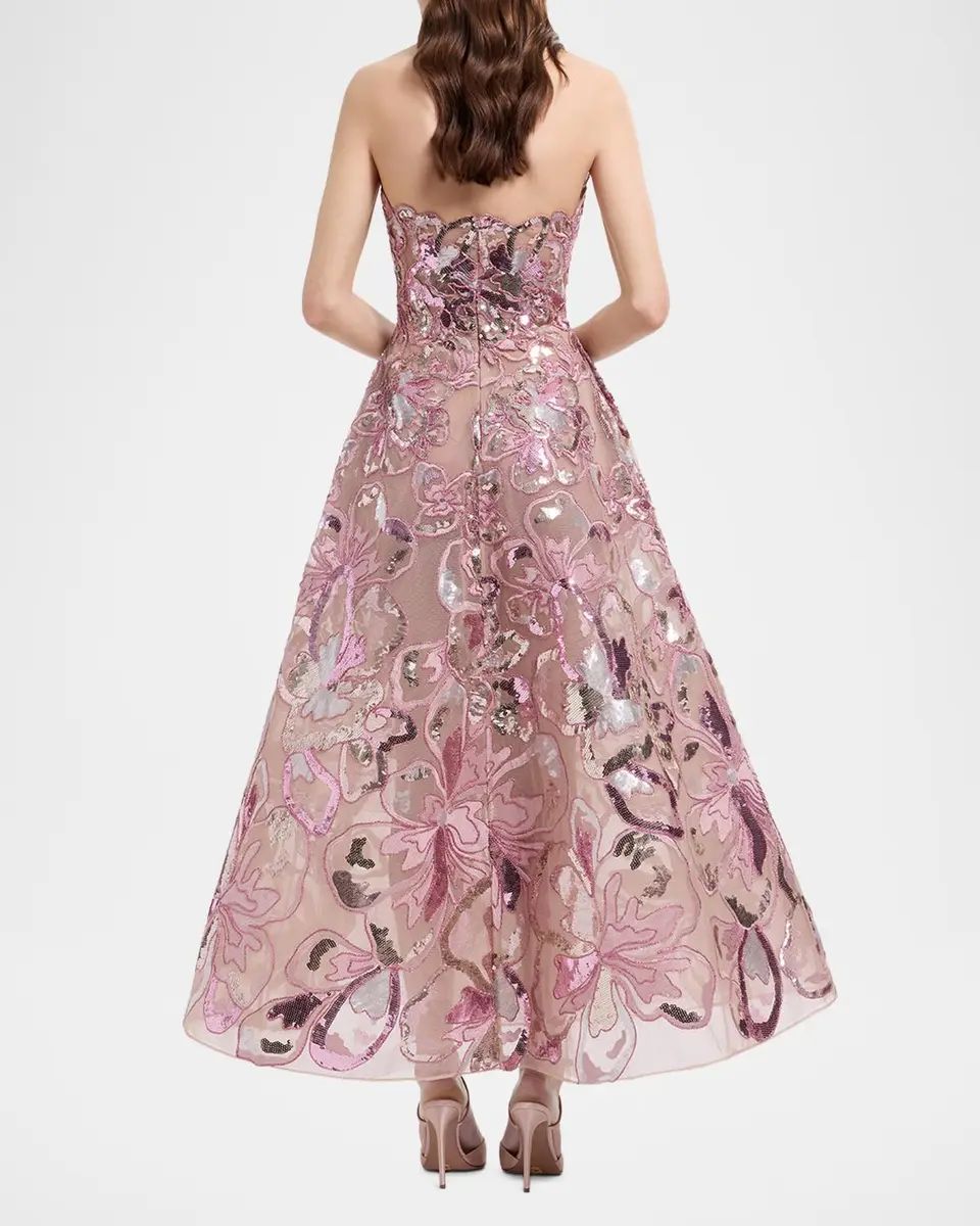 Elie Saab Strapless Floral Sequined Tea-Length Gown | Thumbnail 3 Elie Saab Strapless Floral Sequined Tea-Length Gown | Thumbnail 3