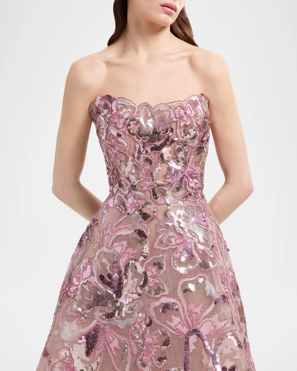 Elie Saab Strapless Floral Sequined Tea-Length Gown | Thumbnail 4 Elie Saab Strapless Floral Sequined Tea-Length Gown | Thumbnail 4