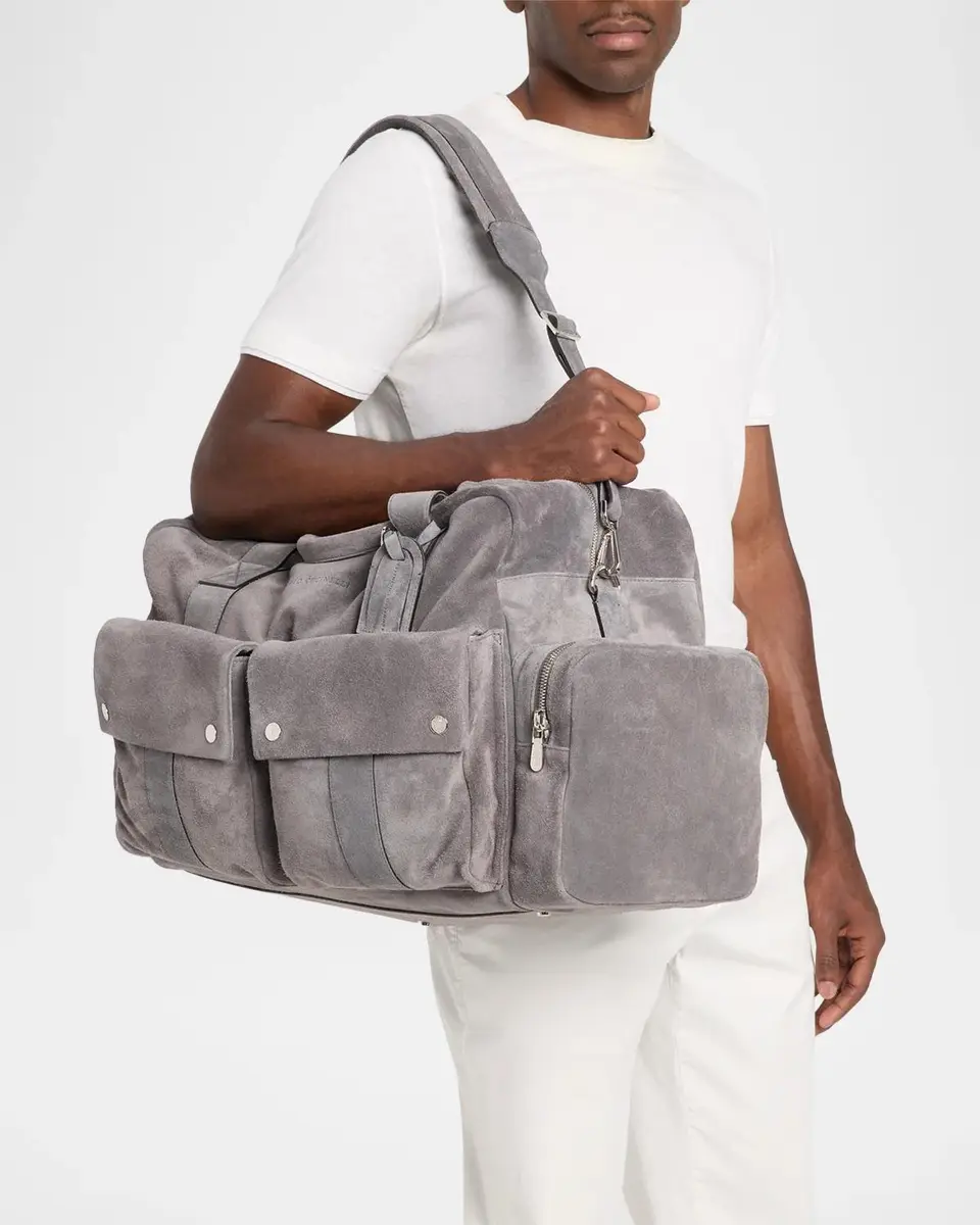 Brunello Cucinelli Men's Suede Oversized-Pocket Duffel Bag | Thumbnail 2 Brunello Cucinelli Men's Suede Oversized-Pocket Duffel Bag | Thumbnail 2