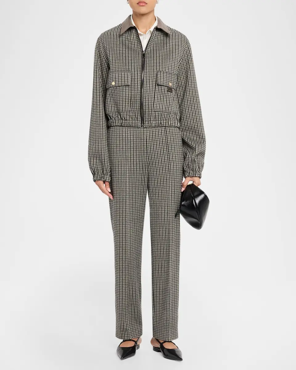 Fabiana Filippi Leather-Collar Houndstooth Jersey Jacket | Thumbnail 2 Fabiana Filippi Leather-Collar Houndstooth Jersey Jacket | Thumbnail 2