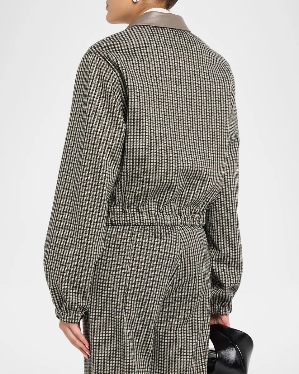 Fabiana Filippi Leather-Collar Houndstooth Jersey Jacket | Thumbnail 3 Fabiana Filippi Leather-Collar Houndstooth Jersey Jacket | Thumbnail 3