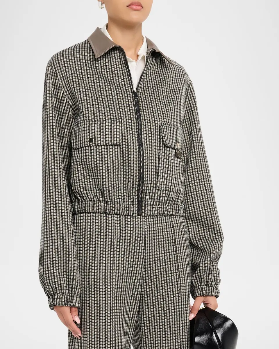 Fabiana Filippi Leather-Collar Houndstooth Jersey Jacket | Thumbnail 4 Fabiana Filippi Leather-Collar Houndstooth Jersey Jacket | Thumbnail 4