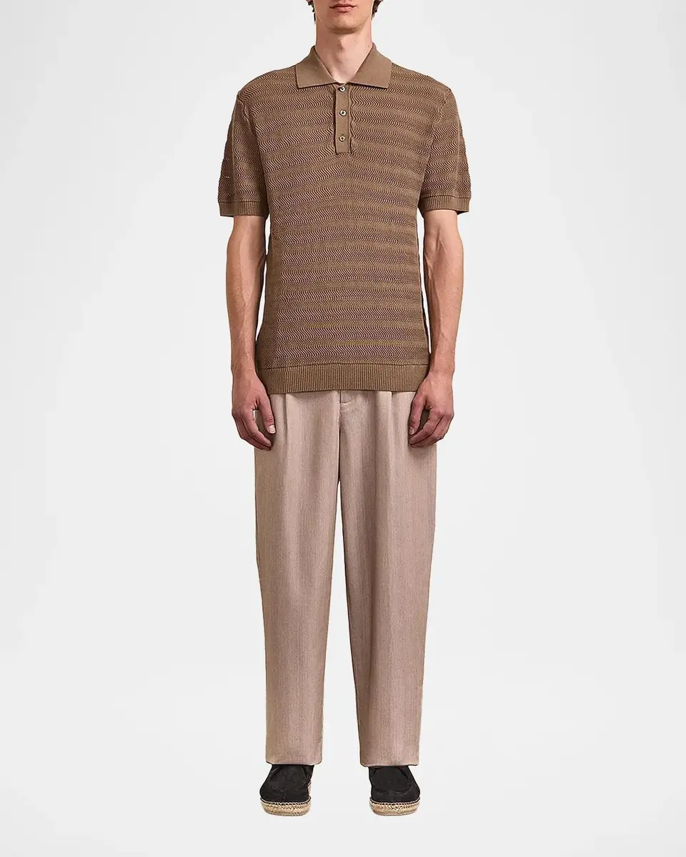 Frescobol Carioca Men's Vidal Cotton Knit Jacquard Stripe Polo Shirt | Thumbnail 2