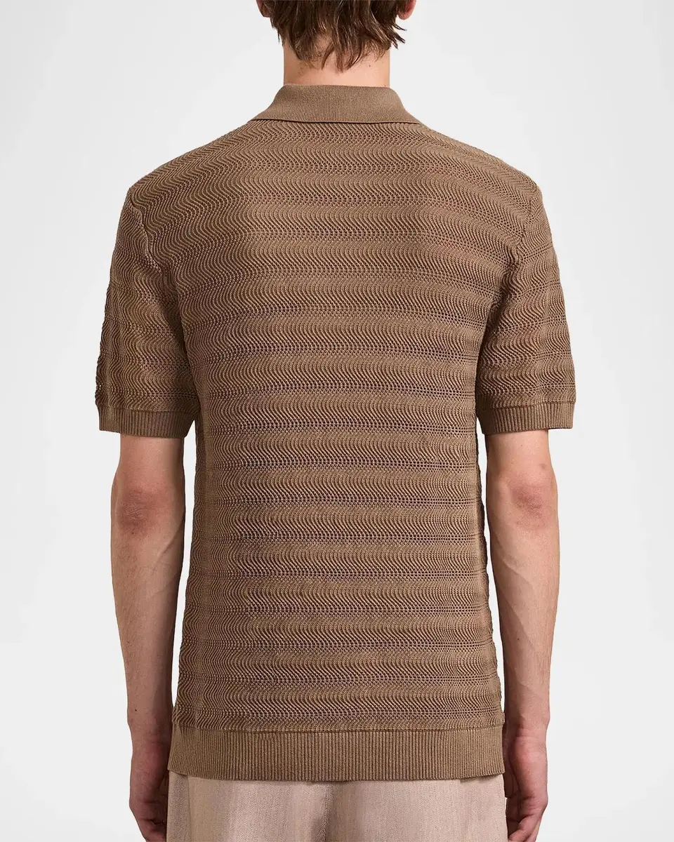 Frescobol Carioca Men's Vidal Cotton Knit Jacquard Stripe Polo Shirt | Thumbnail 3