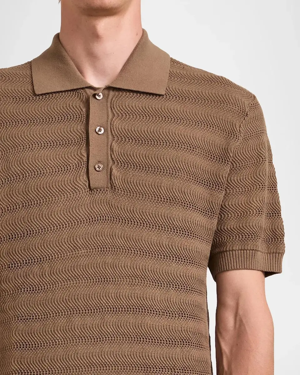 Frescobol Carioca Men's Vidal Cotton Knit Jacquard Stripe Polo Shirt | Thumbnail 4