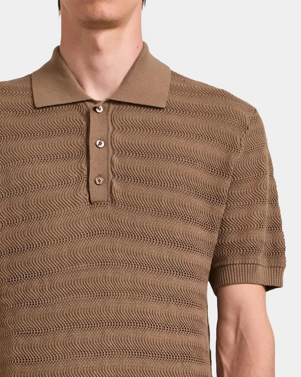 Frescobol Carioca Men's Vidal Cotton Knit Jacquard Stripe Polo Shirt | Thumbnail 5