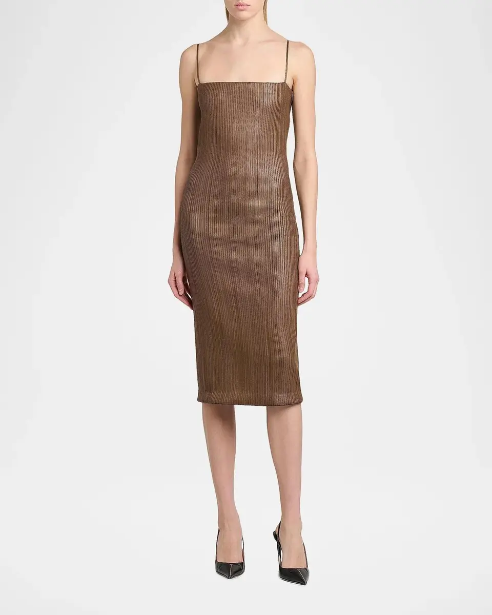 Tom Ford Leather Ribbed Midi Dress | Thumbnail 2 Tom Ford Leather Ribbed Midi Dress | Thumbnail 2