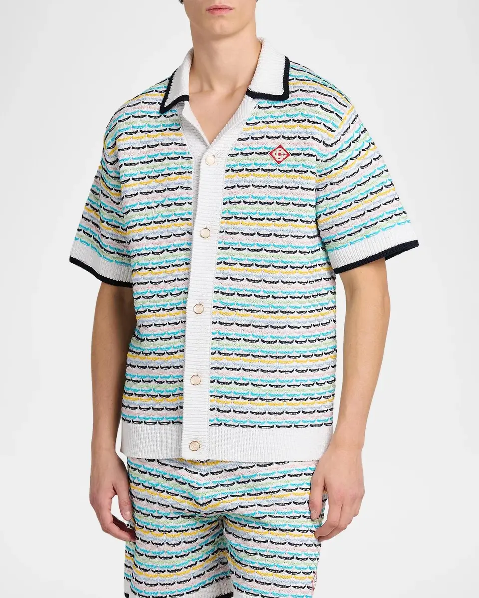 Casablanca Tuck-Stitch Cotton Knit Short-Sleeve Shirt | Thumbnail 4