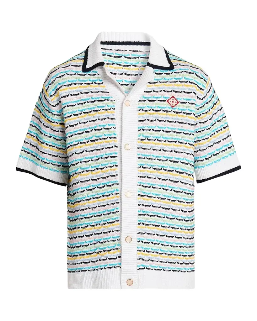 Tuck-Stitch Cotton Knit Short-Sleeve Shirt