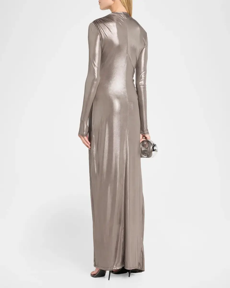 Lapointe Ruched Coated Jersey Long-Sleeve Maxi Dress | Thumbnail 3 Lapointe Ruched Coated Jersey Long-Sleeve Maxi Dress | Thumbnail 3