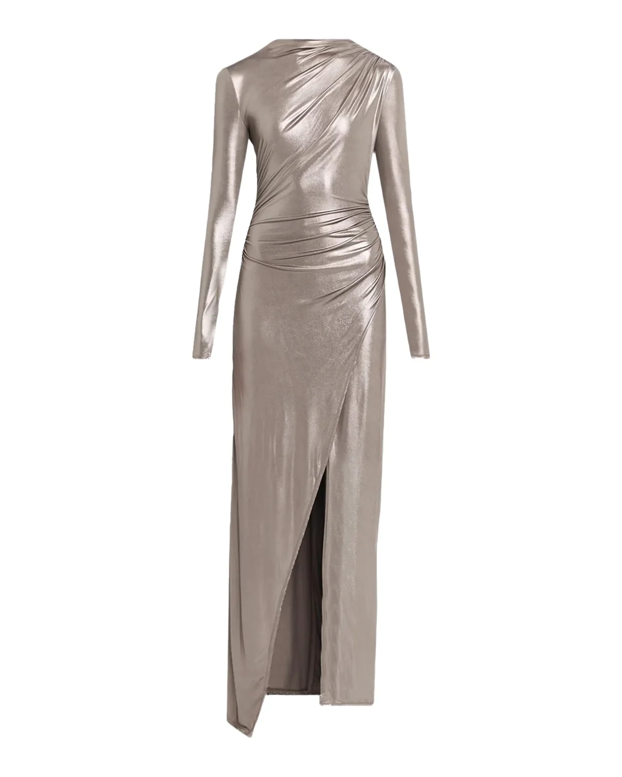 Lapointe Ruched Coated Jersey Long-Sleeve Maxi Dress