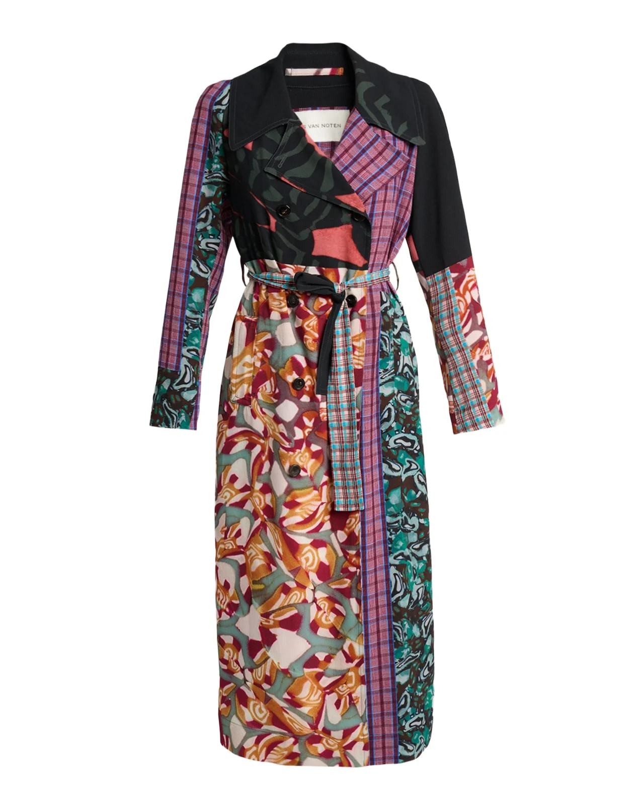 Dries Van Noten Rolano Patchwork Double-Breasted Trench Coat