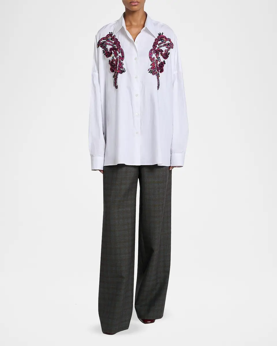 Dries Van Noten Embroidered Cotton Poplin Oversized Shirt | Thumbnail 2 Dries Van Noten Embroidered Cotton Poplin Oversized Shirt | Thumbnail 2