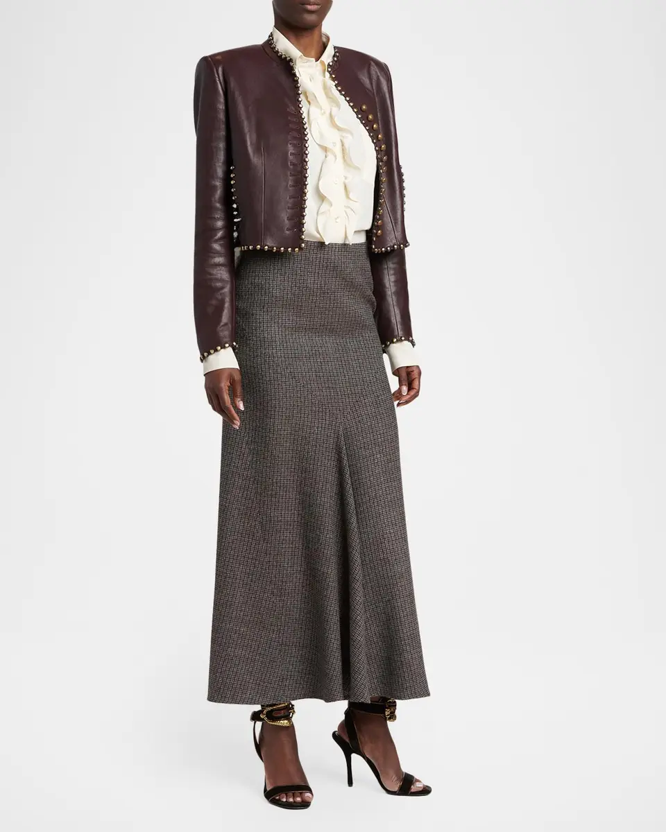 Etro Metallic Check Wool Trumpet Midi Skirt | Thumbnail 2