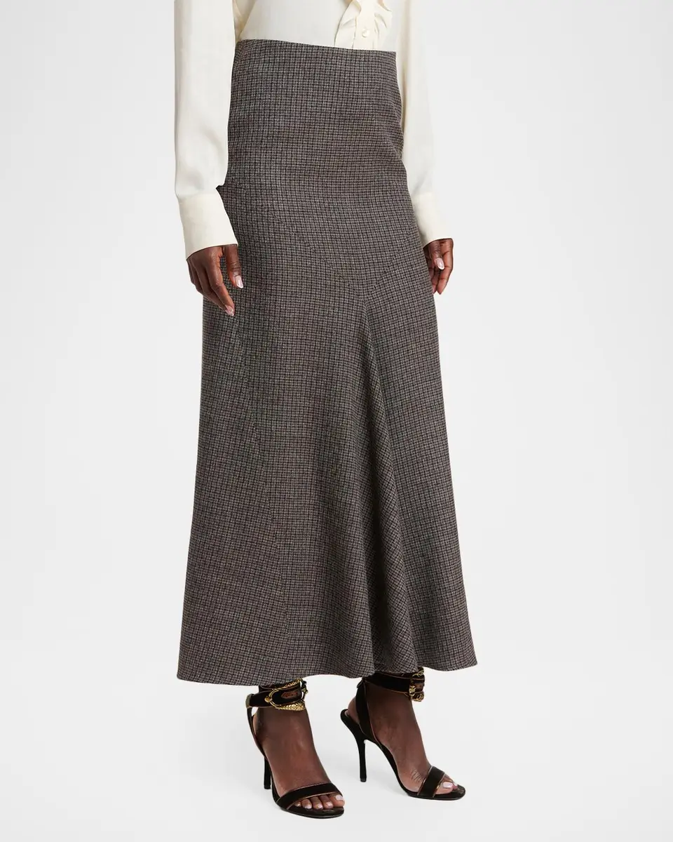 Etro Metallic Check Wool Trumpet Midi Skirt | Thumbnail 4