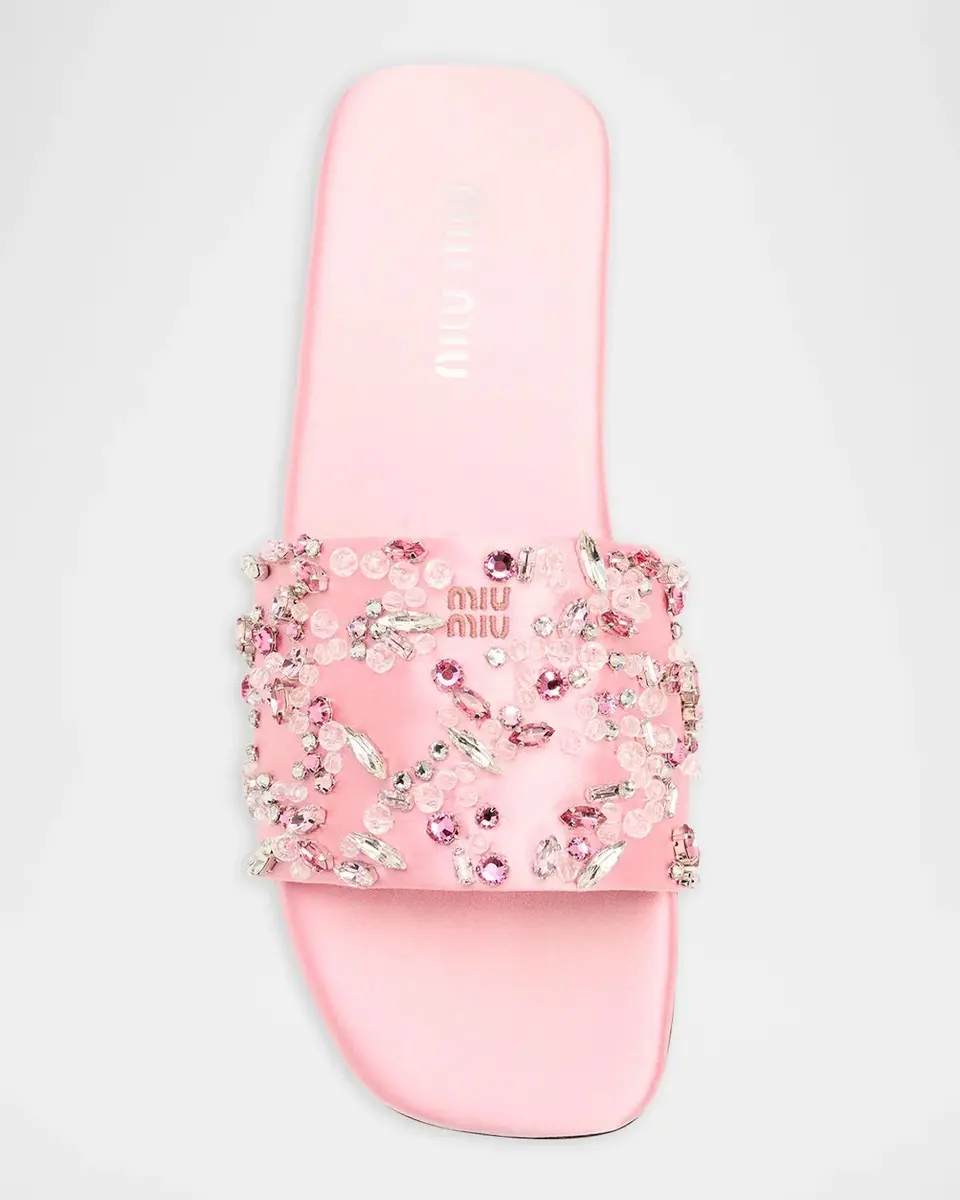 Miu Miu Embellished Satin Slide Sandals | Thumbnail 6 Miu Miu Embellished Satin Slide Sandals | Thumbnail 6