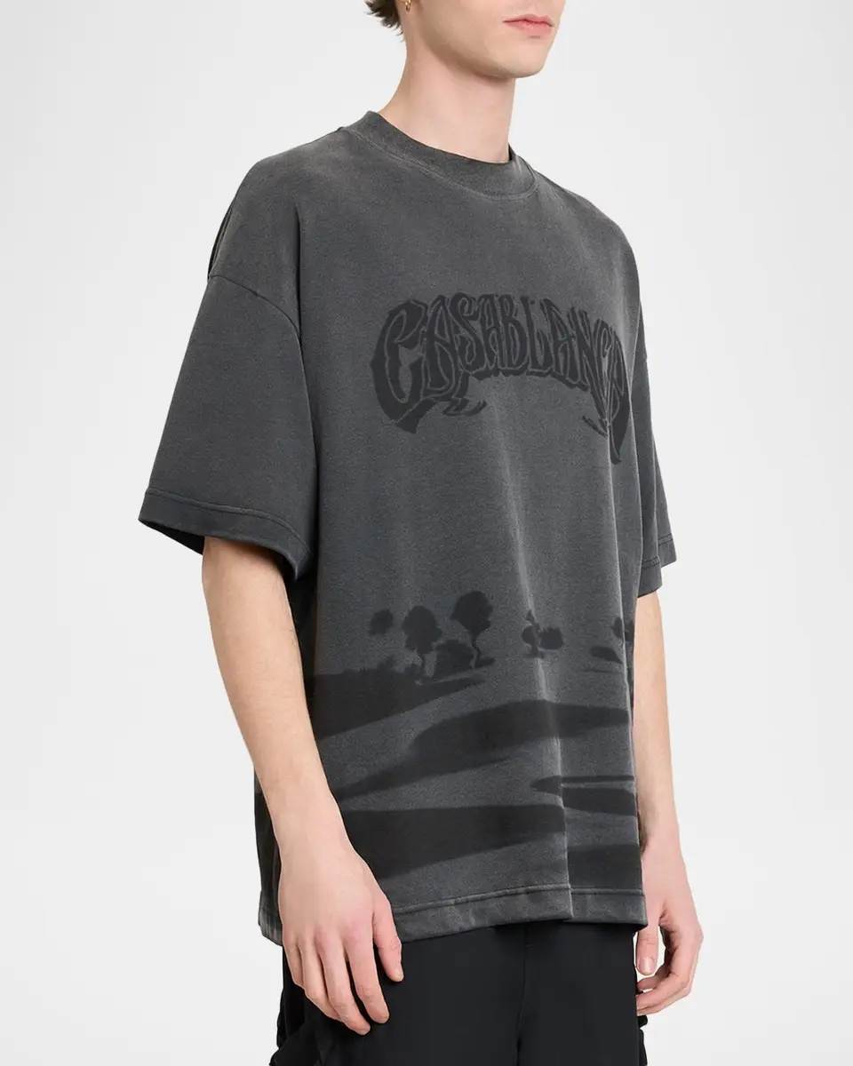 Casablanca Men's Washed Organic Cotton Logo T-Shirt | Thumbnail 4