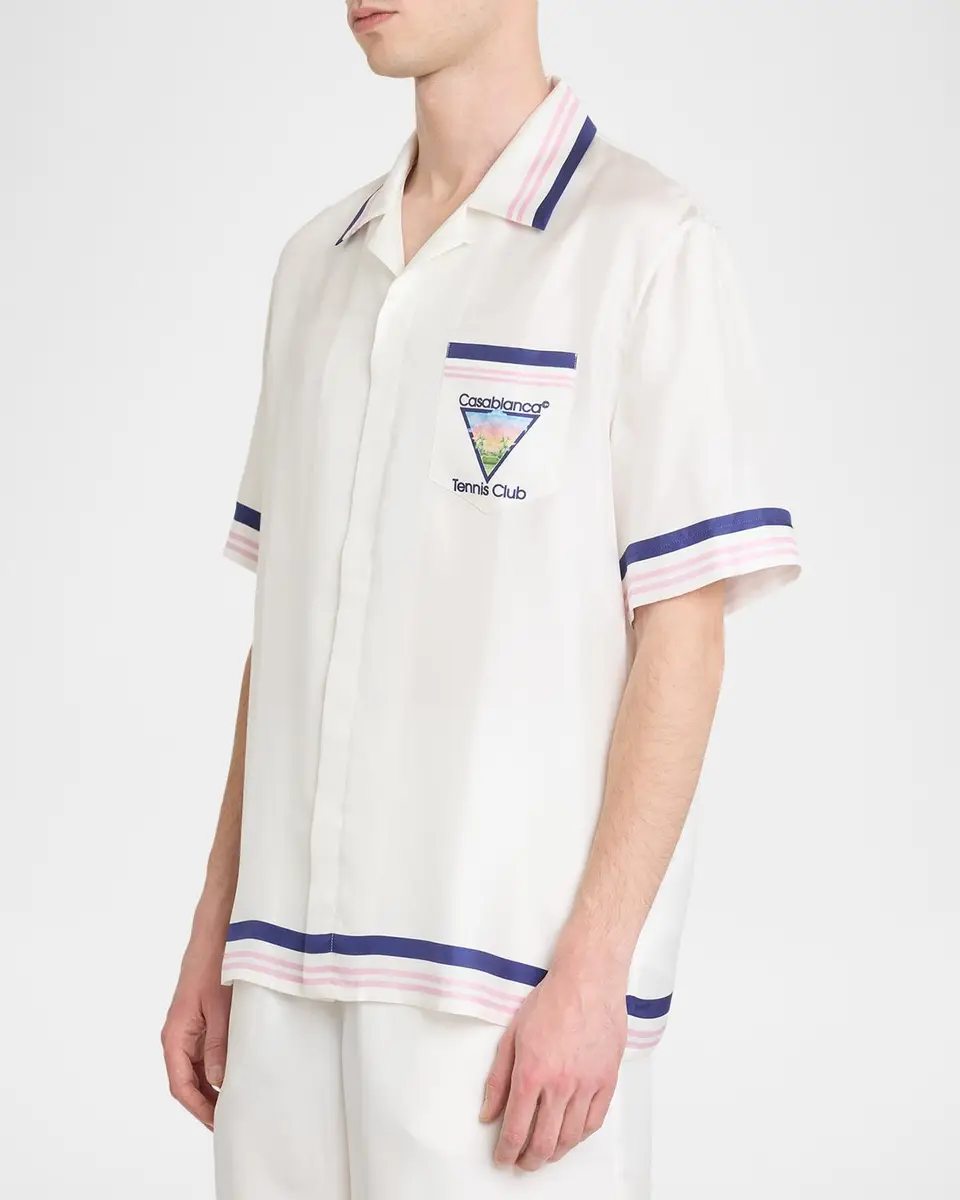 Casablanca Men's Silk Cuban-Collar Polo Shirt | Thumbnail 4 Casablanca Men's Silk Cuban-Collar Polo Shirt | Thumbnail 4