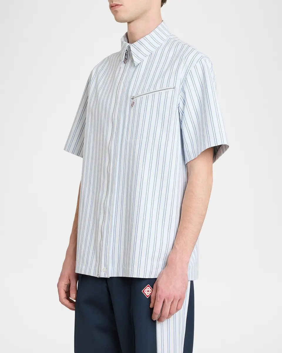 Casablanca Men's Stripe Full-Zip Short-Sleeve Shirt | Thumbnail 4