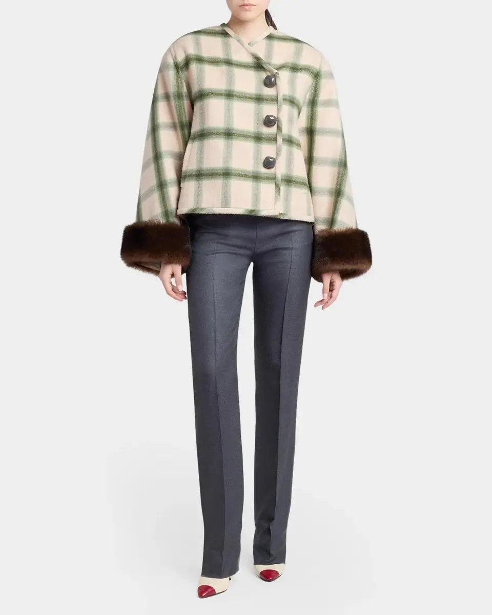Valentino Garavani Interferenze Shearling-Cuff Plaid Jacket | Thumbnail 2