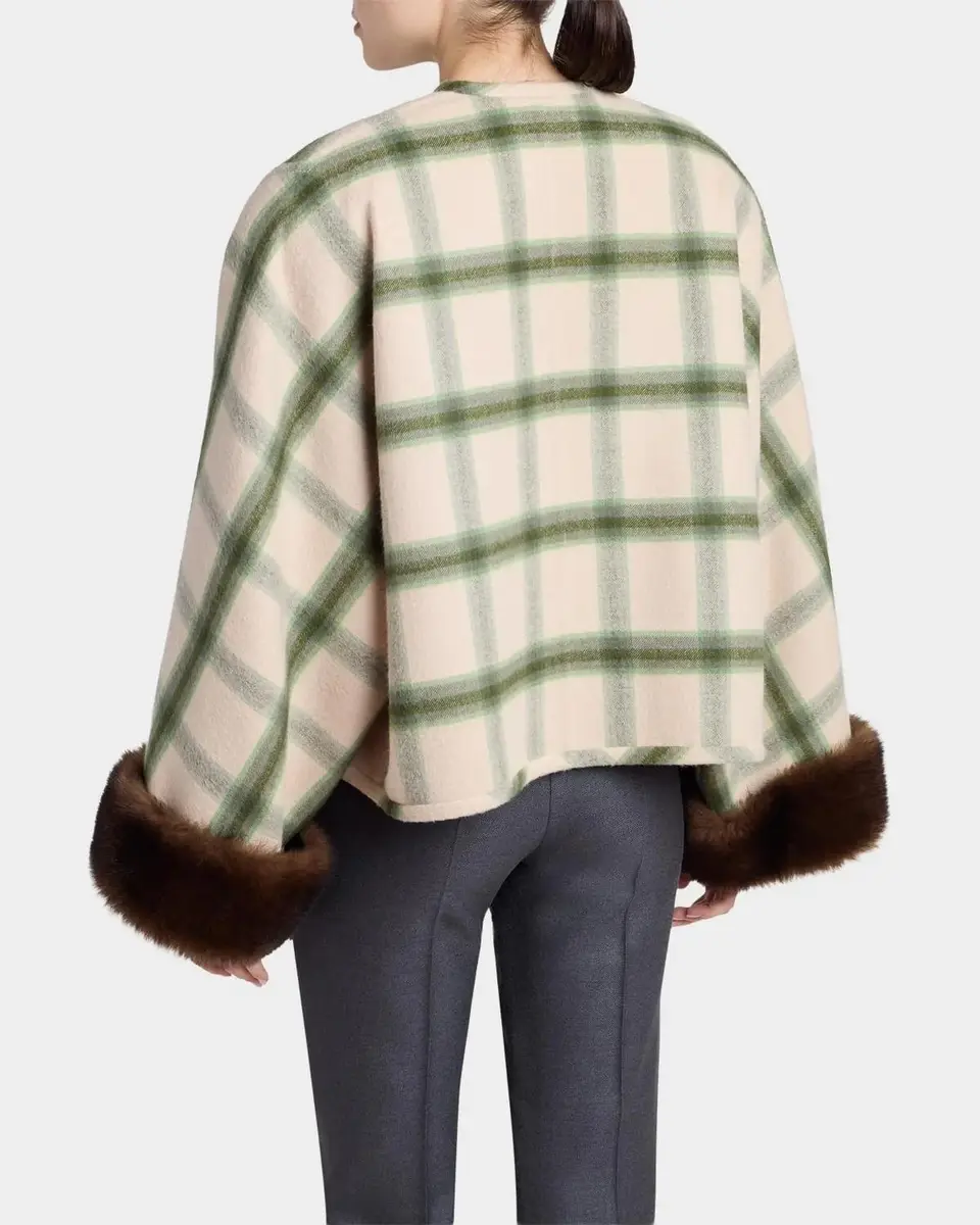Valentino Garavani Interferenze Shearling-Cuff Plaid Jacket | Thumbnail 3