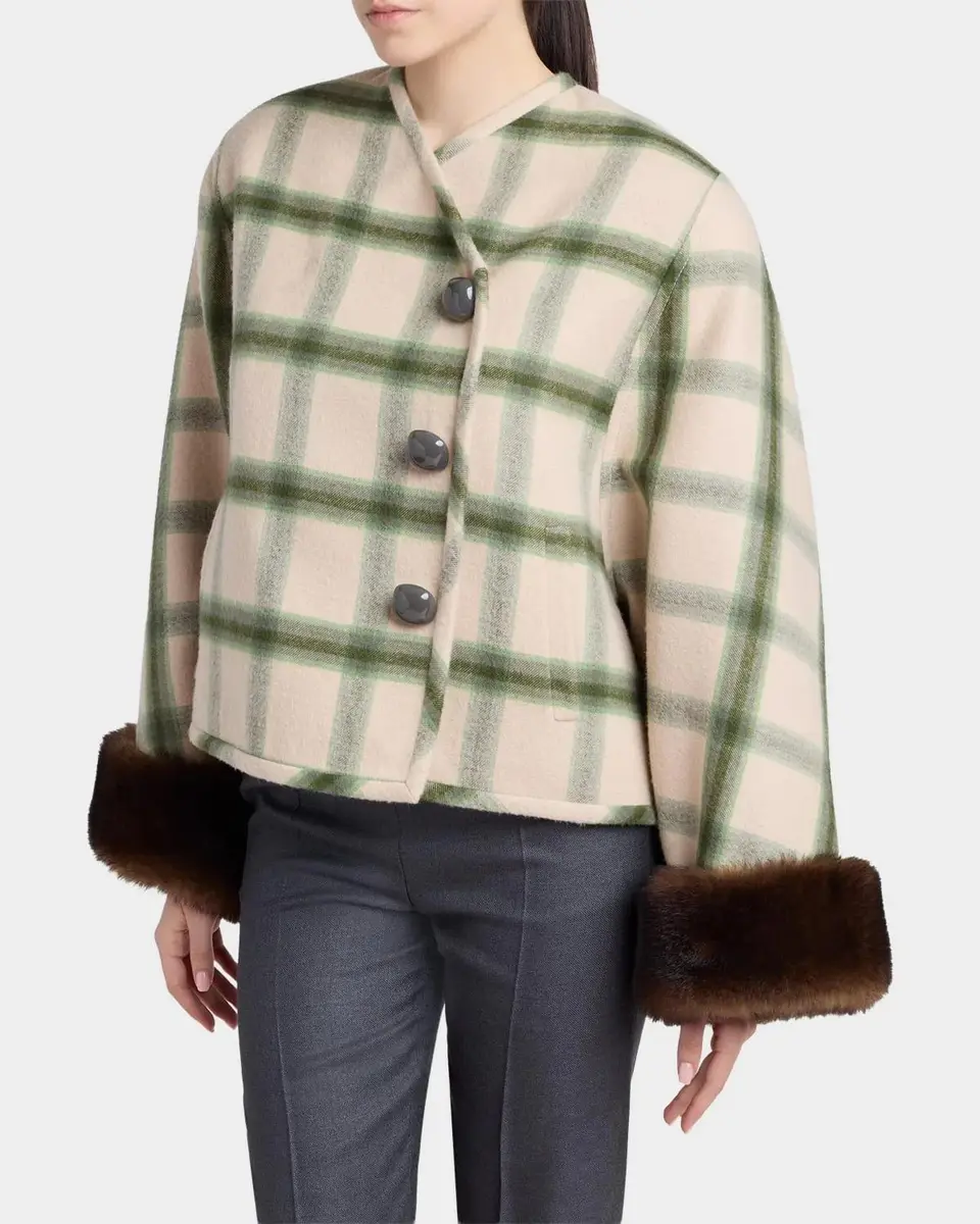 Valentino Garavani Interferenze Shearling-Cuff Plaid Jacket | Thumbnail 4