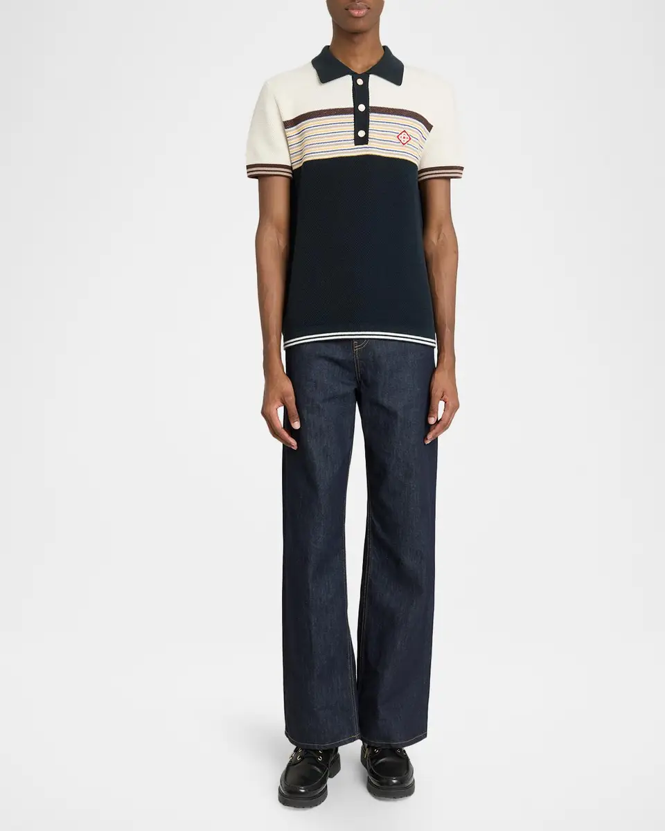 Casablanca Men's Cafe Stripe Knit Polo Shirt | Thumbnail 2 Casablanca Men's Cafe Stripe Knit Polo Shirt | Thumbnail 2