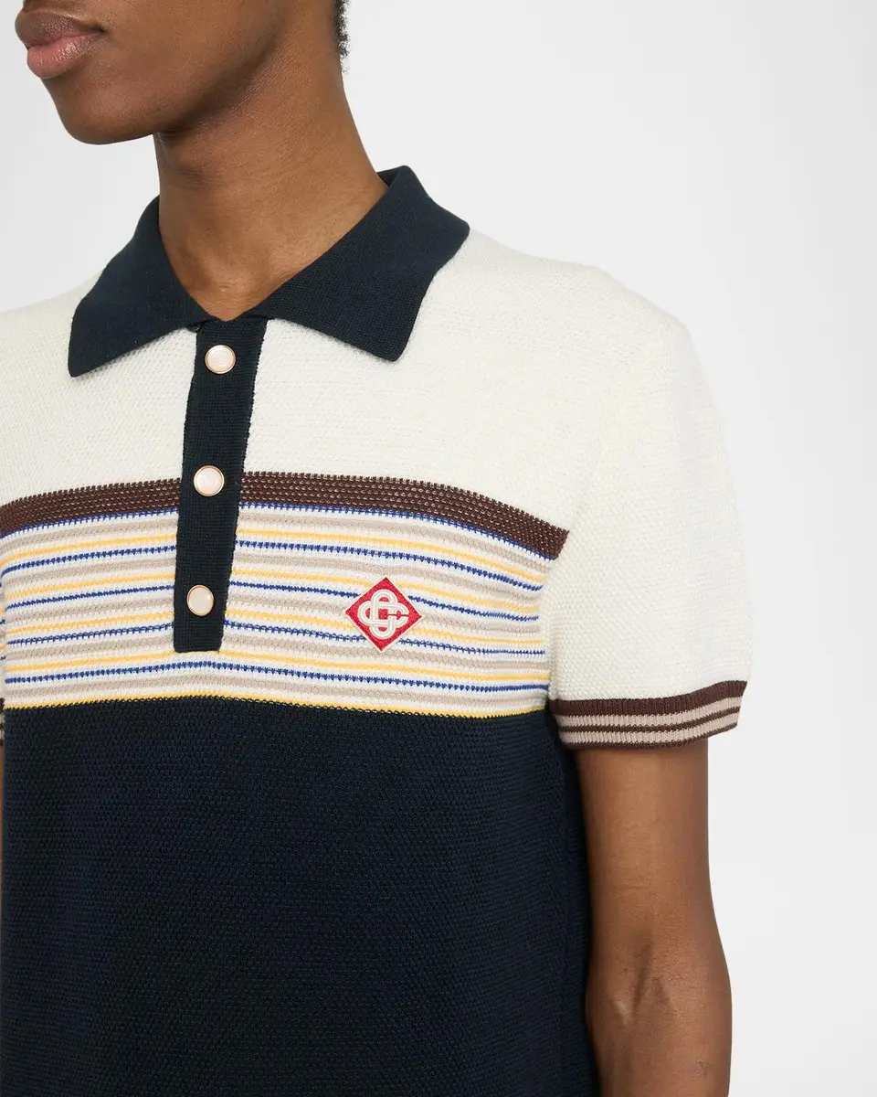 Casablanca Men's Cafe Stripe Knit Polo Shirt | Thumbnail 5 Casablanca Men's Cafe Stripe Knit Polo Shirt | Thumbnail 5