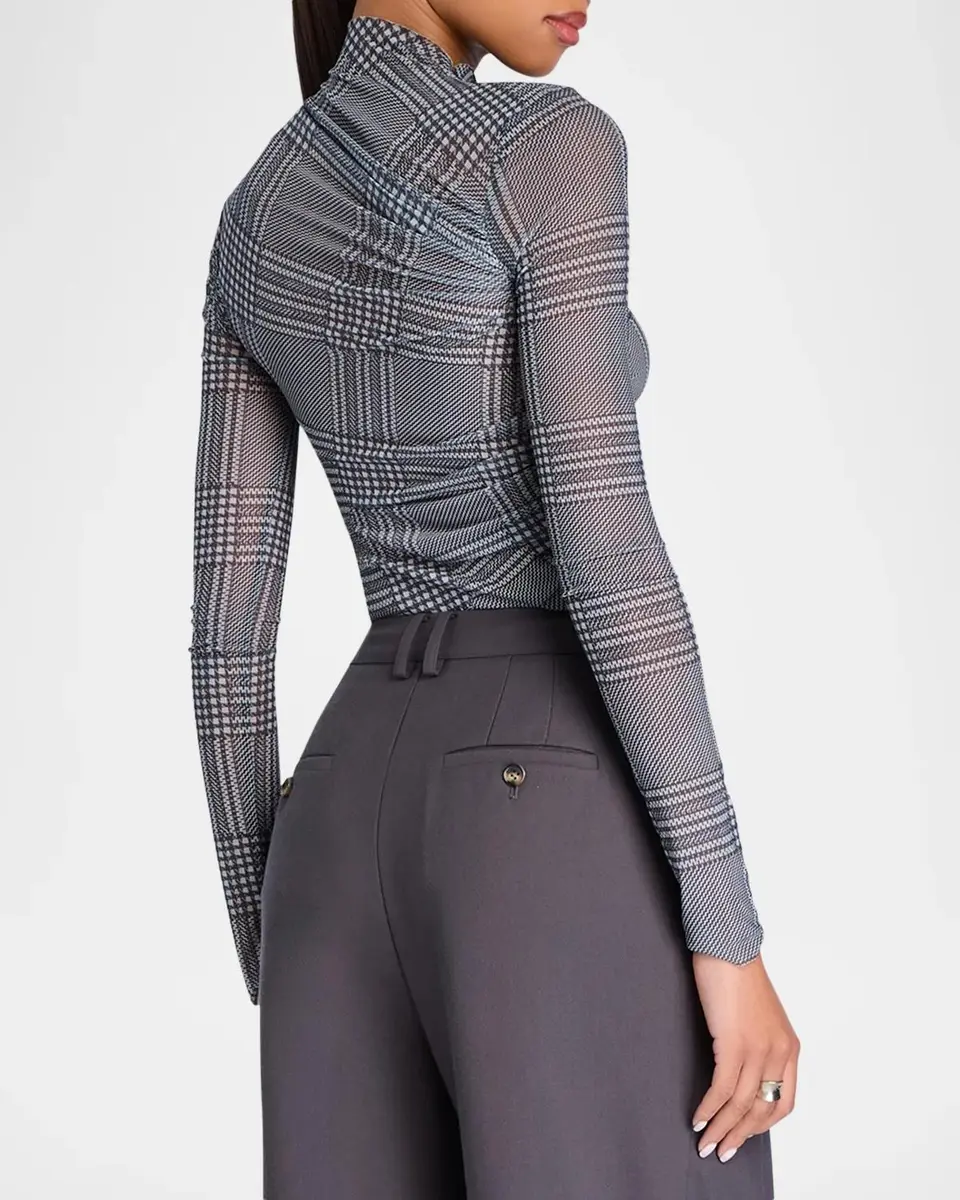 SEROYA Christina Plaid Mesh Top | Thumbnail 3