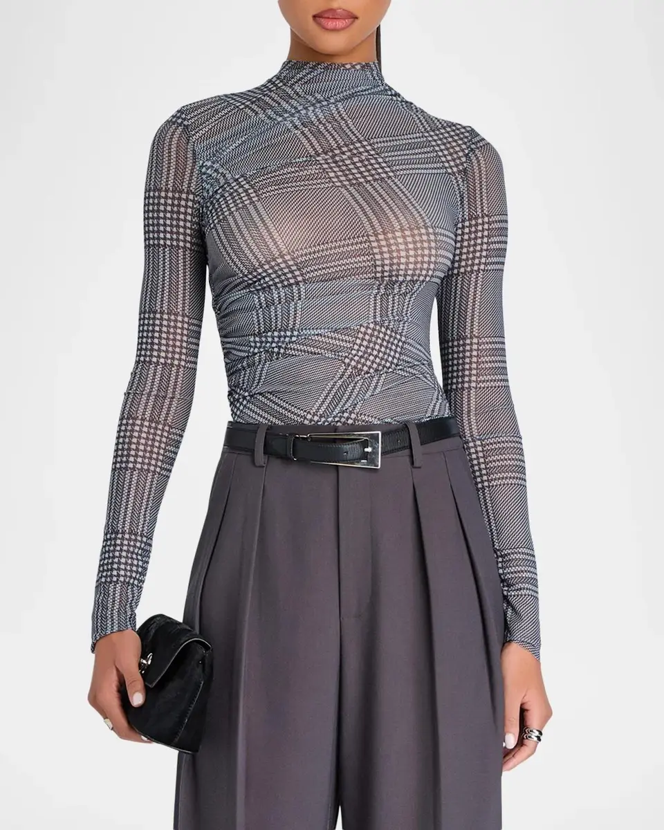 SEROYA Christina Plaid Mesh Top | Thumbnail 4