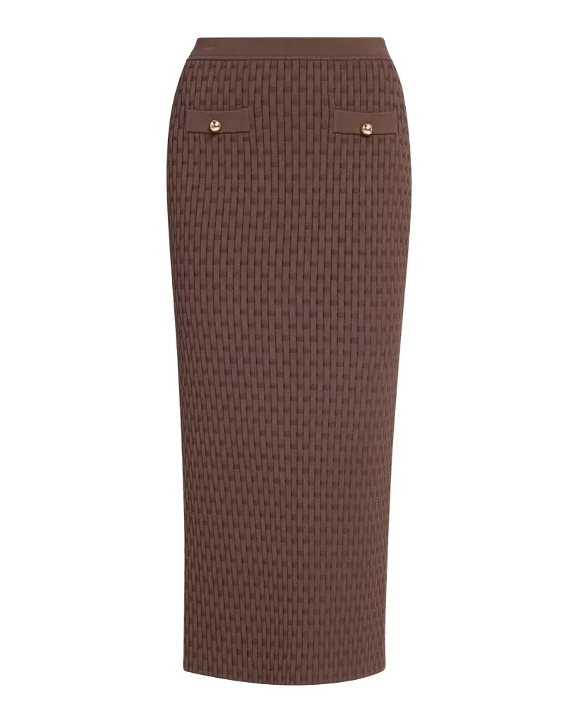 Toccin Milla Textured Knit Midi Pencil Skirt