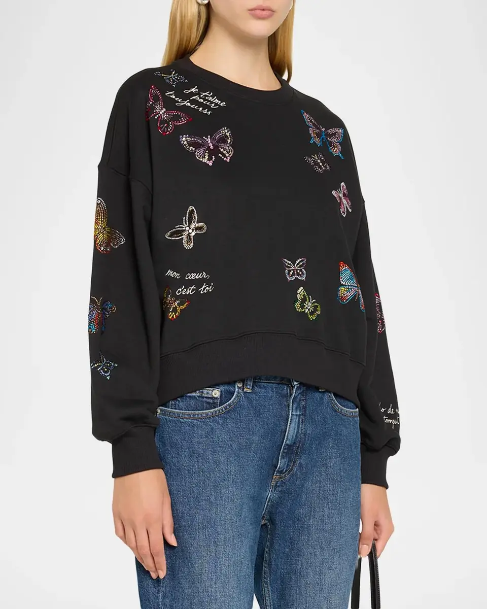 Cinq à Sept Heatset Butterfly Crewneck Sweatshirt | Thumbnail 4 Cinq à Sept Heatset Butterfly Crewneck Sweatshirt | Thumbnail 4