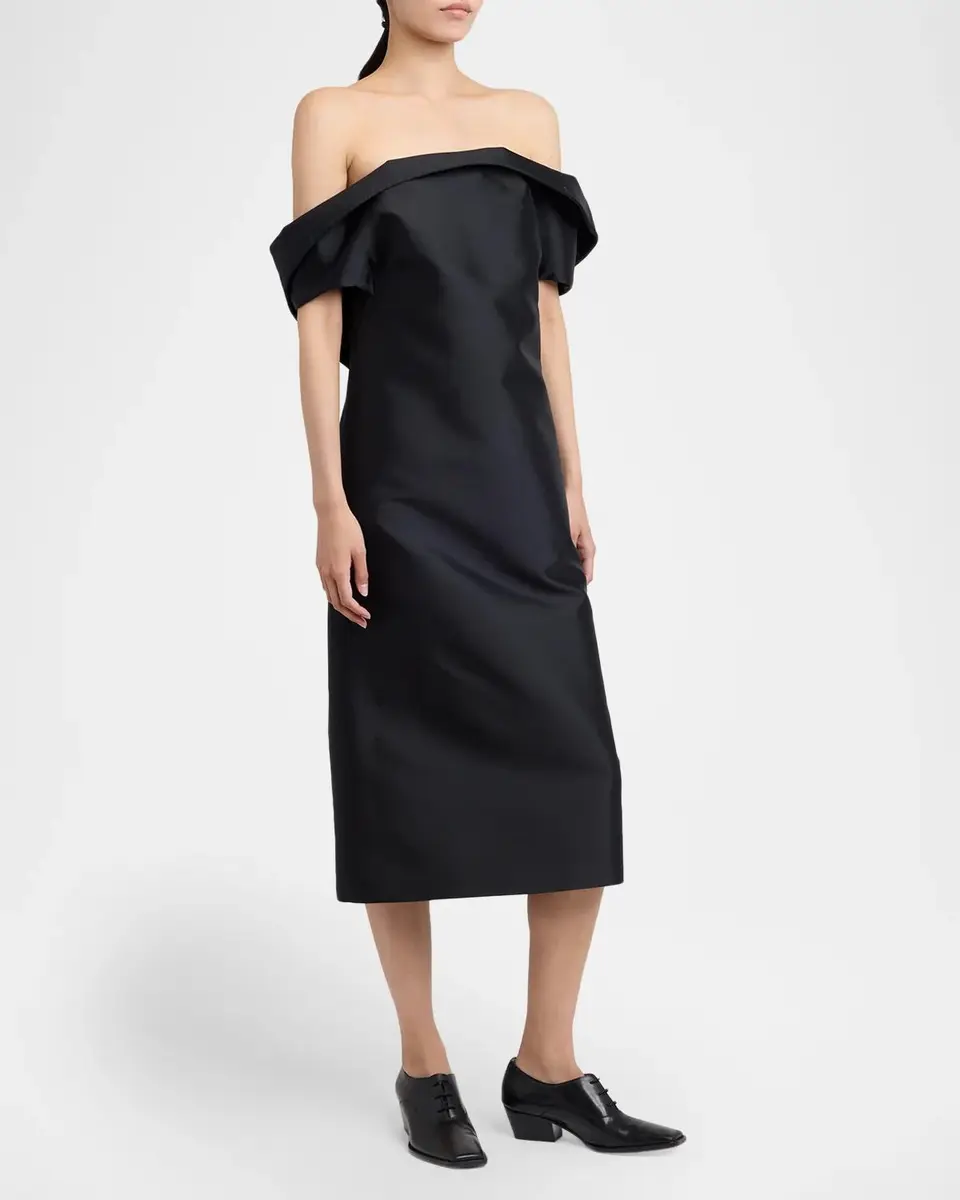 Jil Sander Off-The-Shoulder Silk-Wool Midi Dress | Thumbnail 4 Jil Sander Off-The-Shoulder Silk-Wool Midi Dress | Thumbnail 4