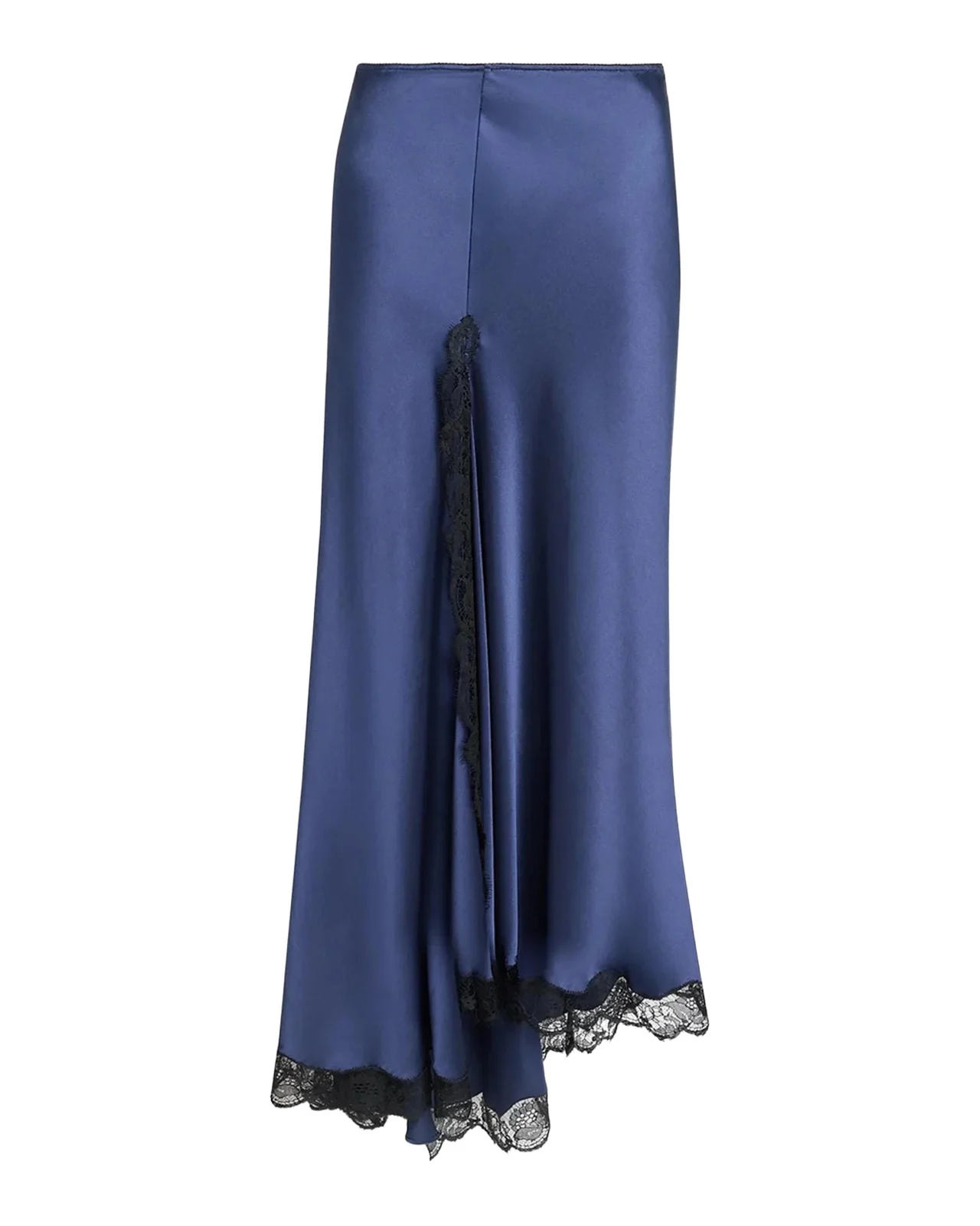 Alexandra Lace-Trim Asymmetric Satin Midi Skirt Alexandra Lace-Trim Asymmetric Satin Midi Skirt